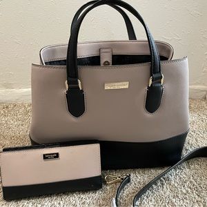 Kate Spade handbag with matching wallet and shoulder strap.